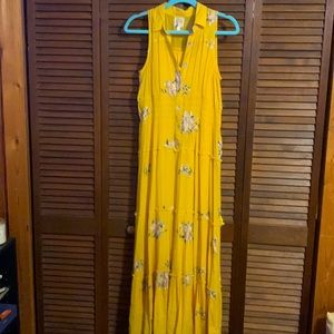 Yellow Embroidered floral maxi dress